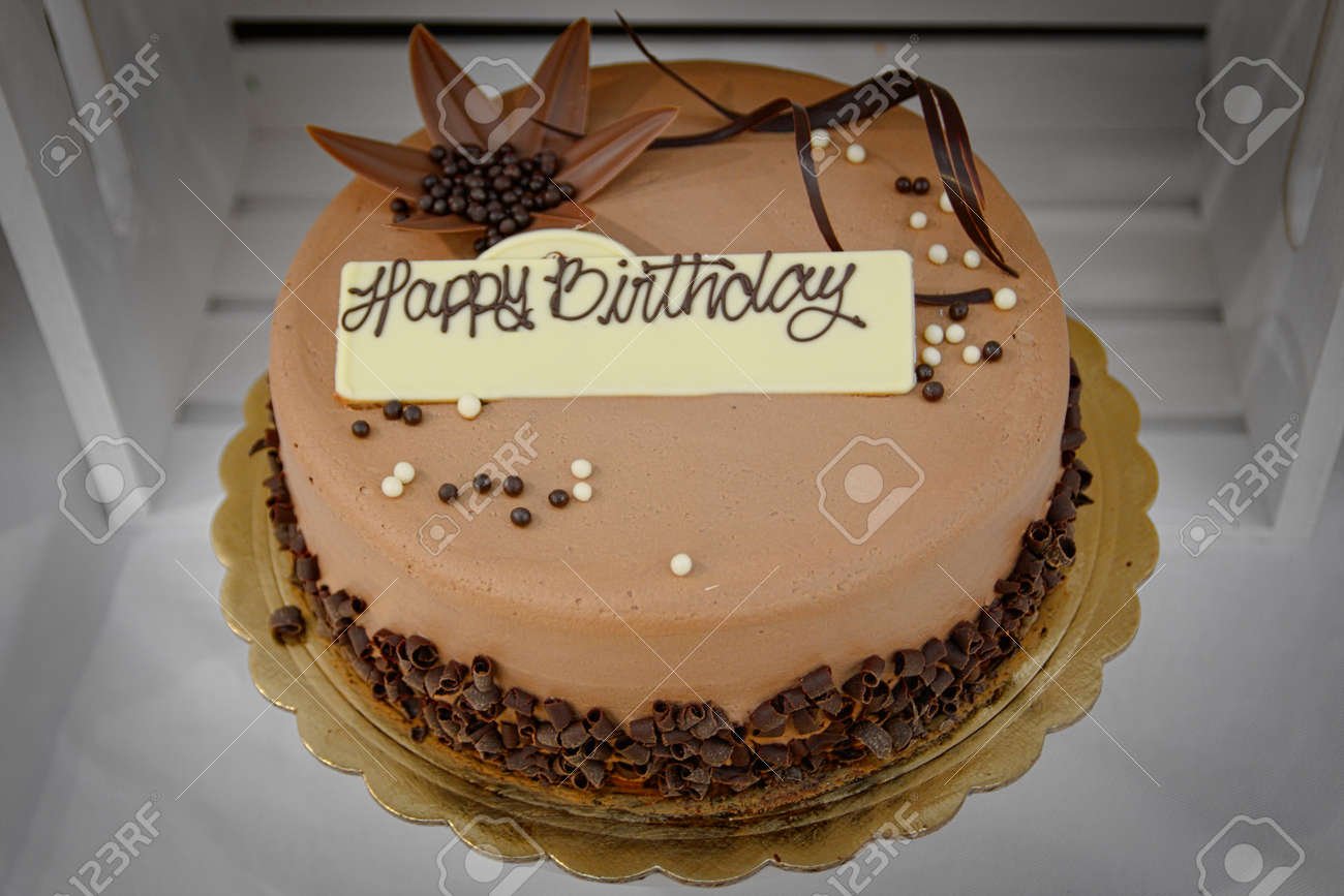 Chocolate Birthday Cake With Happy Birthday Sign Stock Photo Picture And Royalty Free Image Image