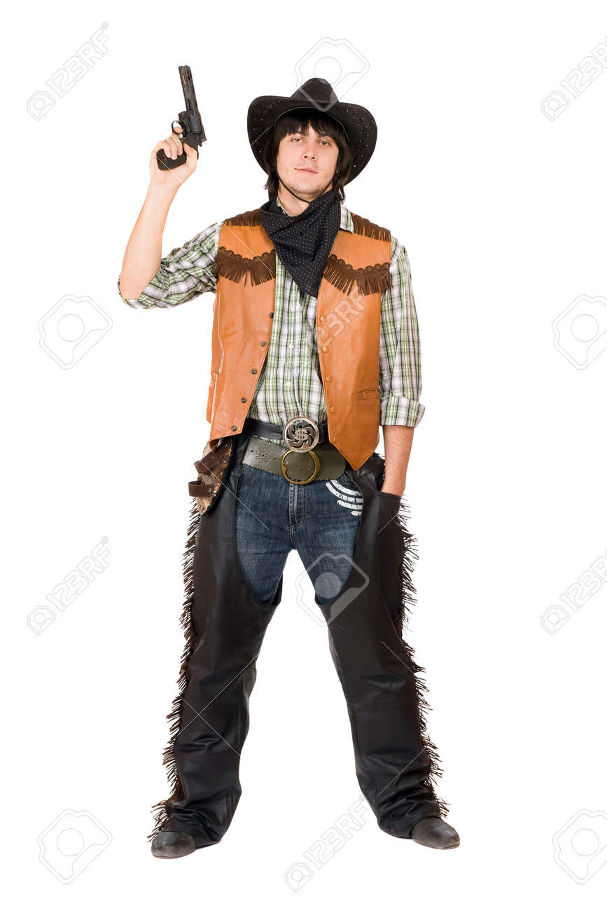 cowboy with a gun in hand isolated stock photo picture and royalty