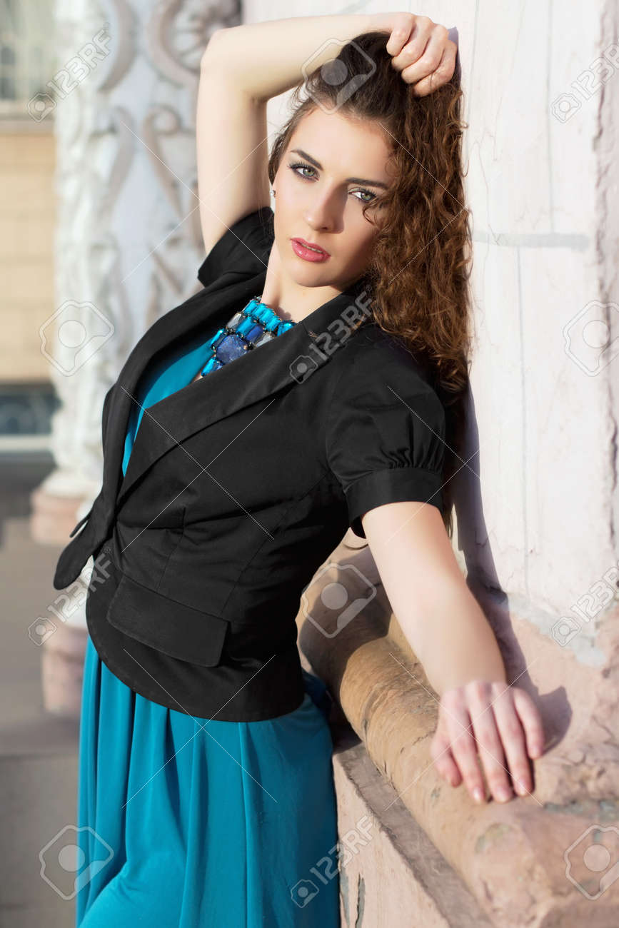 blue dress black jacket