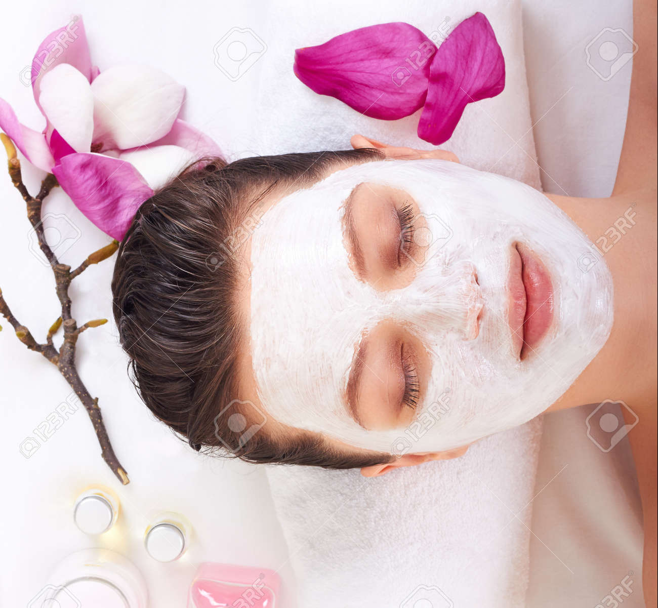 Download Young Beautiful Girl Receiving Pink Facial Mask In Spa Beauty Stock Photo Picture And Royalty Free Image Image 18551812 PSD Mockup Templates