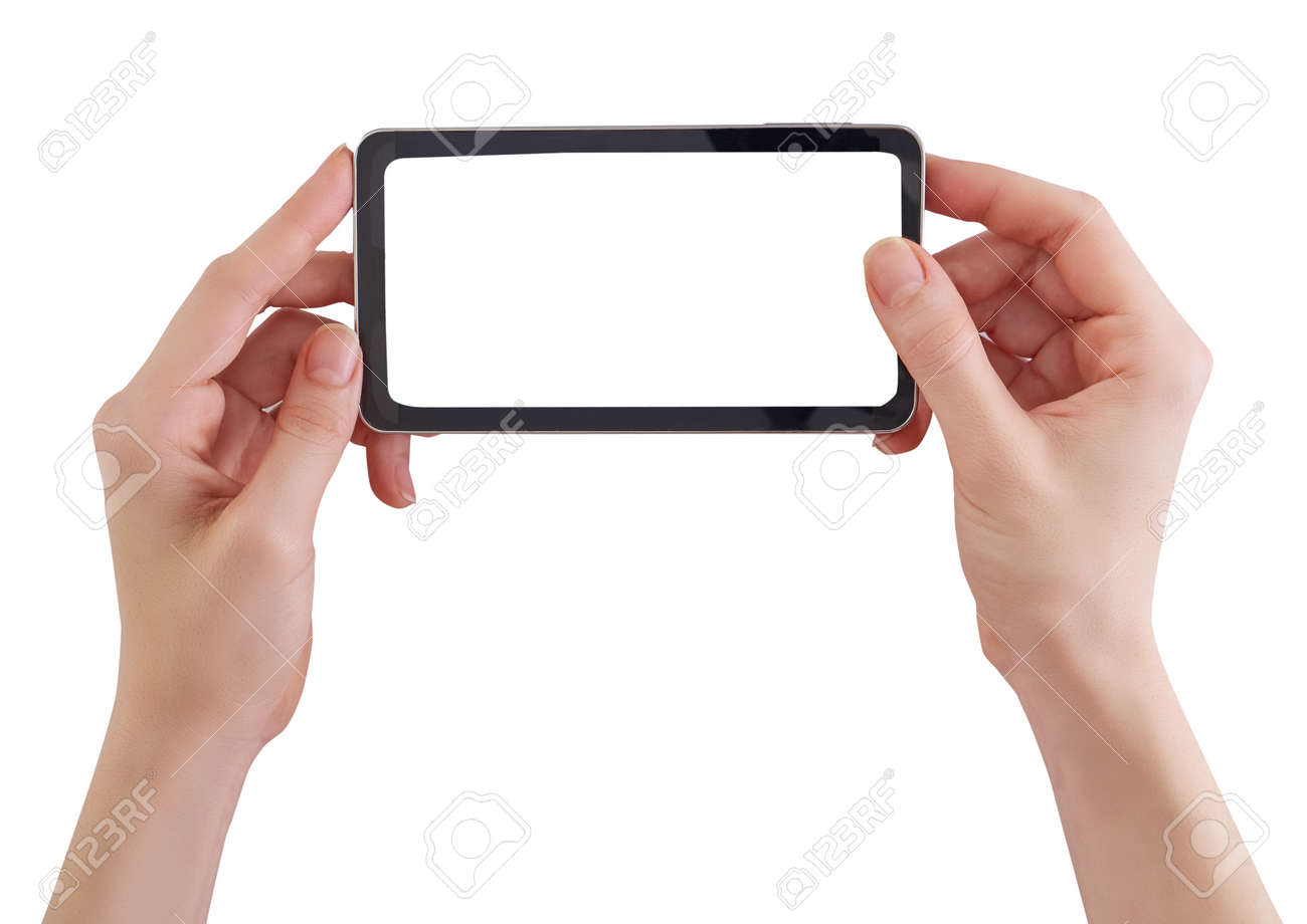 大きなタッチスクリーンスマートフォンを手に持つ の写真素材 画像素材 Image