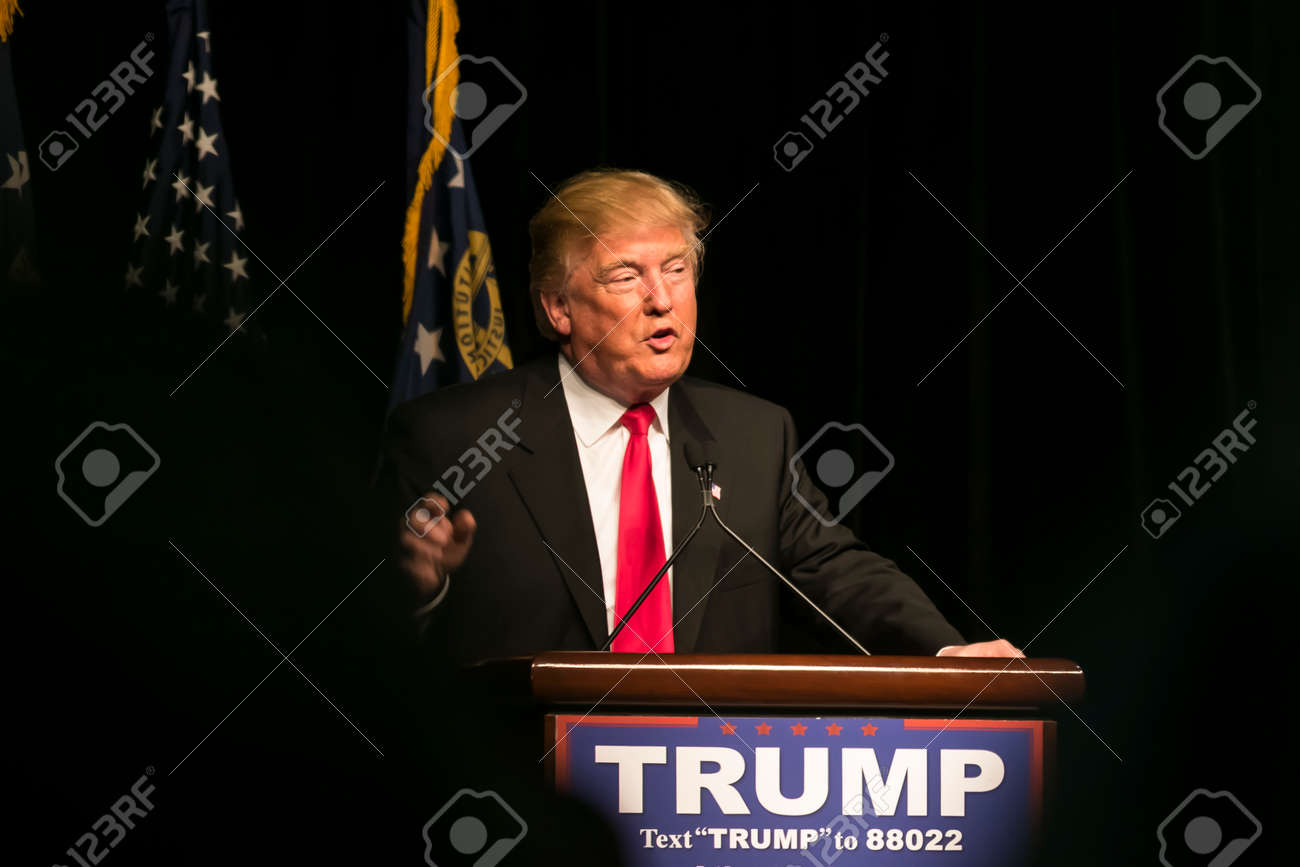 21 February 2016: Republican Presidential candidate Donald Trump speaks to several thousand supporters at a rally in Atlanta, Georgia. - 55986705 21 February 2016: Republican Presidential candidate Donald Trump speaks to several thousand supporters at a rally in Atlanta, Georgia. - 55986705