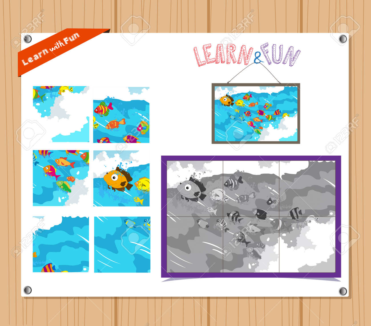 海の生活と幼児教育ジグソー パズル ゲーム漫画イラストのイラスト素材 ベクタ Image