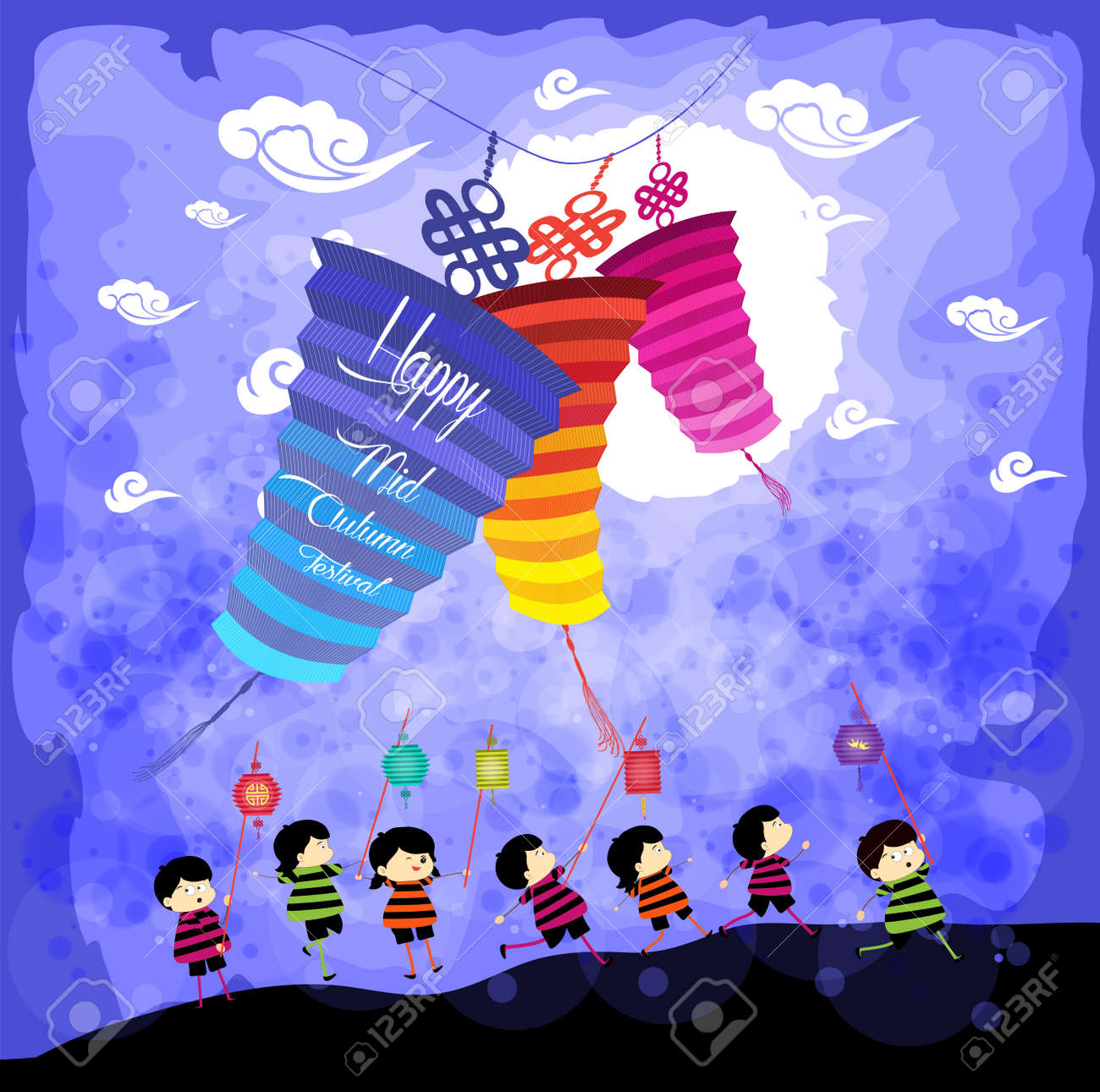 Mid Autumn Festival Background With Kids Playing Lanterns Royalty Free Cliparts Vectors And Stock Illustration Image 58173844