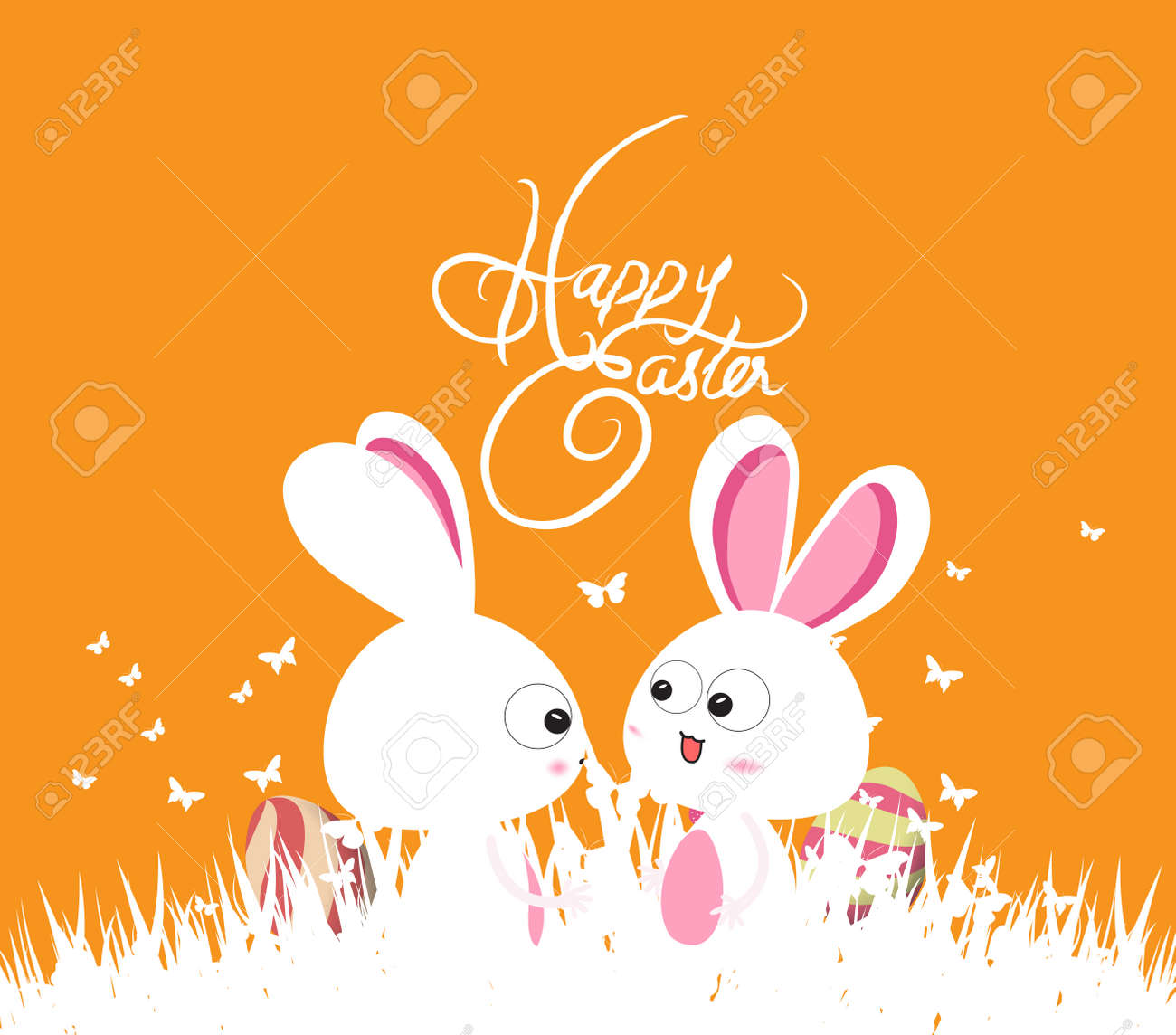 Happy Easter Bunny. Vector illustration clipart set for Easter greeting  card, invitation with cute rabbit and Easter eggs on isolated background  Stock Vector Image \u0026 Art - Alamy, image size:1300x1144