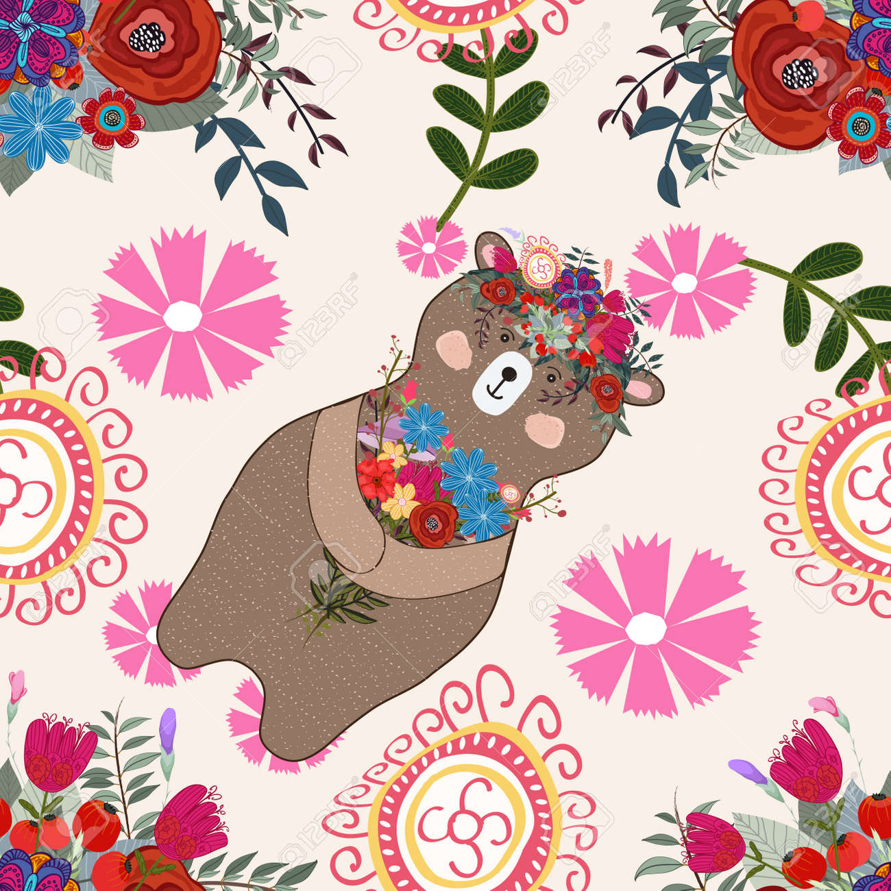 熊花の背景パターン 花 シームレスですのイラスト素材 ベクタ Image