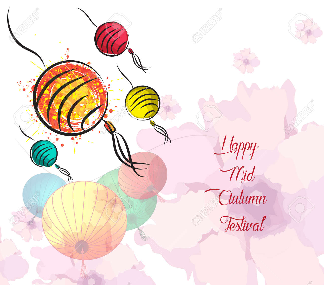 Hand Drawn Oriental Lanterns Happy Mid Autumn Festival Background Royalty Free Cliparts Vectors And Stock Illustration Image 77817523