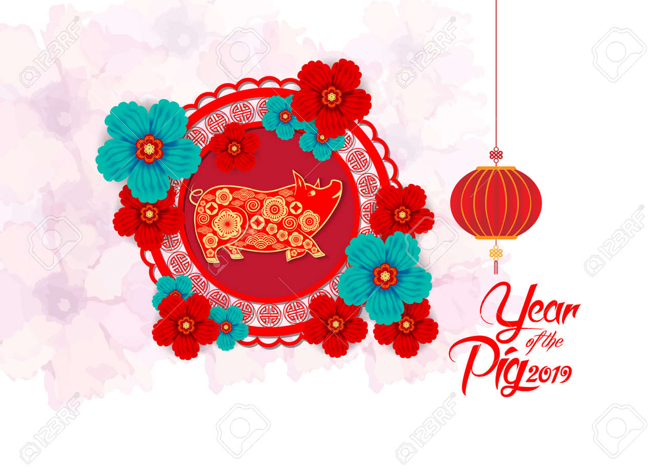 Happy Chinese New Year 2019 Year Of The Pig Paper Cut Style