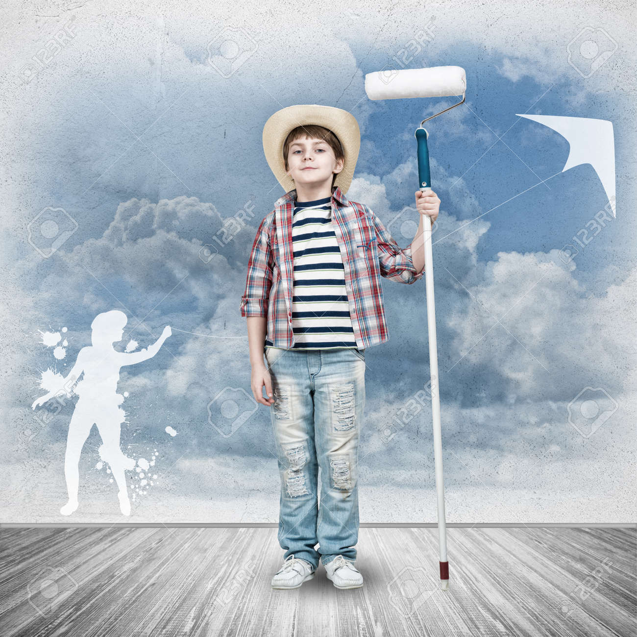 ローラ校時代絵画壁のかわいい男の子 の写真素材 画像素材 Image