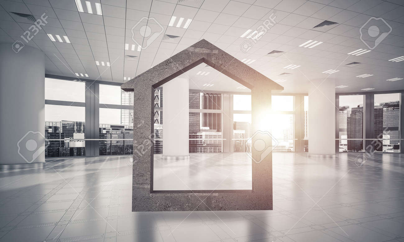 house stone figure as symbol of real estate and elegant office elegant office
