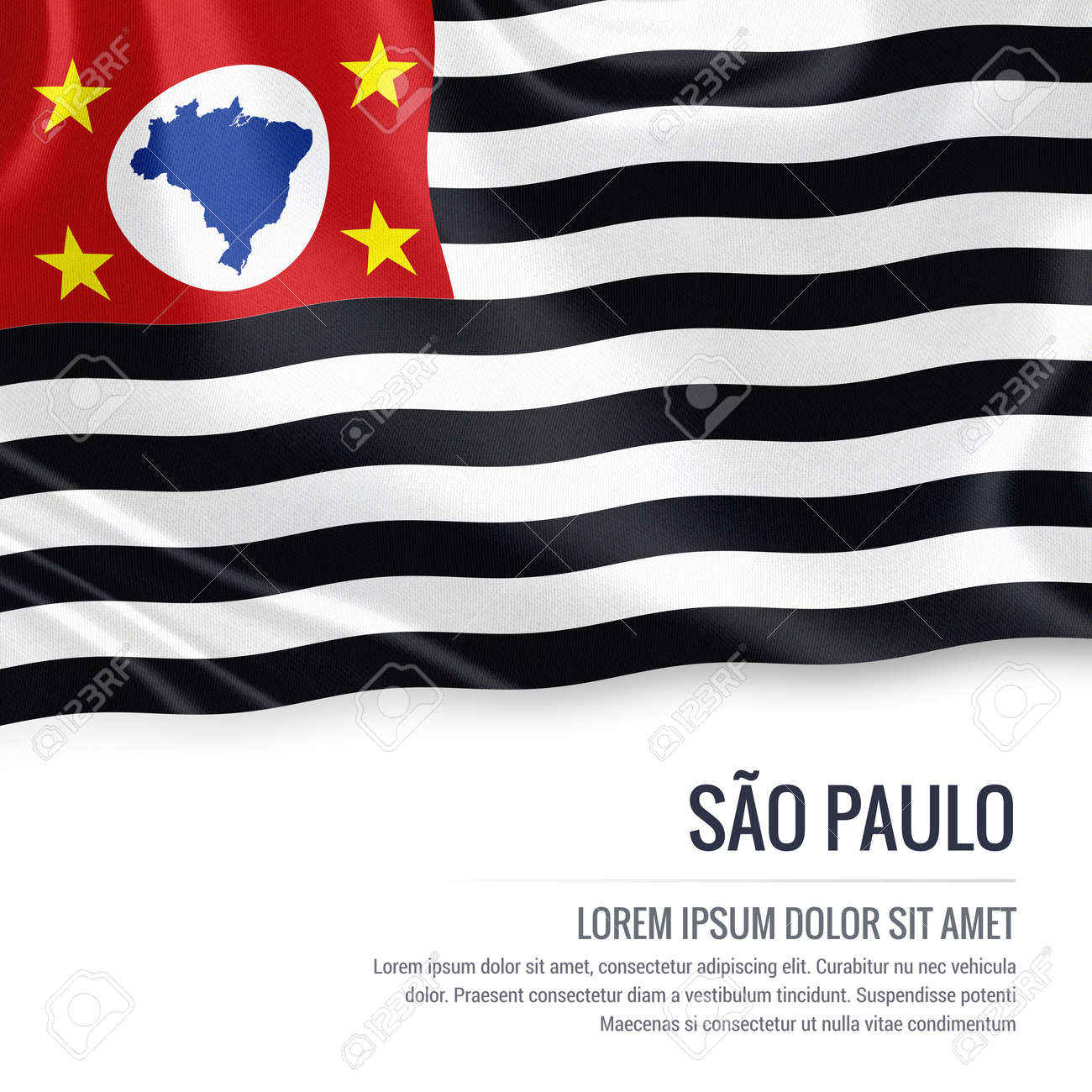 flag of brazilian state sao paulo waving on an isolated white
