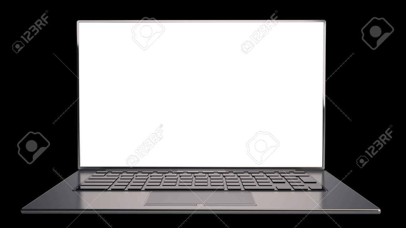 thin laptop with screen isolated on black background high resolution
