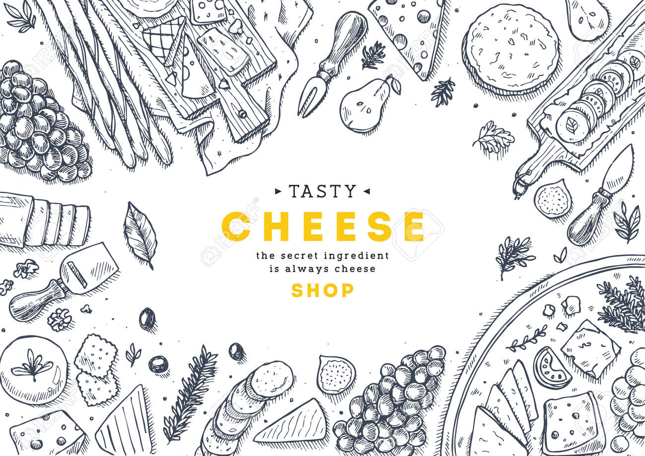 Cheese collection top view illustration. Antipasto table background. Engraved style illustration. Hero image. Vector illustration - 87880424 Cheese collection top view illustration. Antipasto table background. Engraved style illustration. Hero image. Vector illustration - 87880424