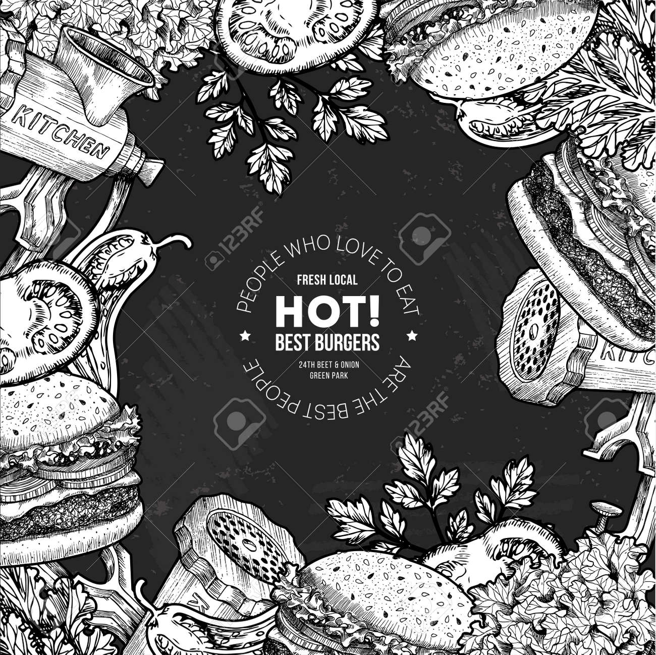 fast food chalkboard design template linear graphic snack collection chalkboard design template
