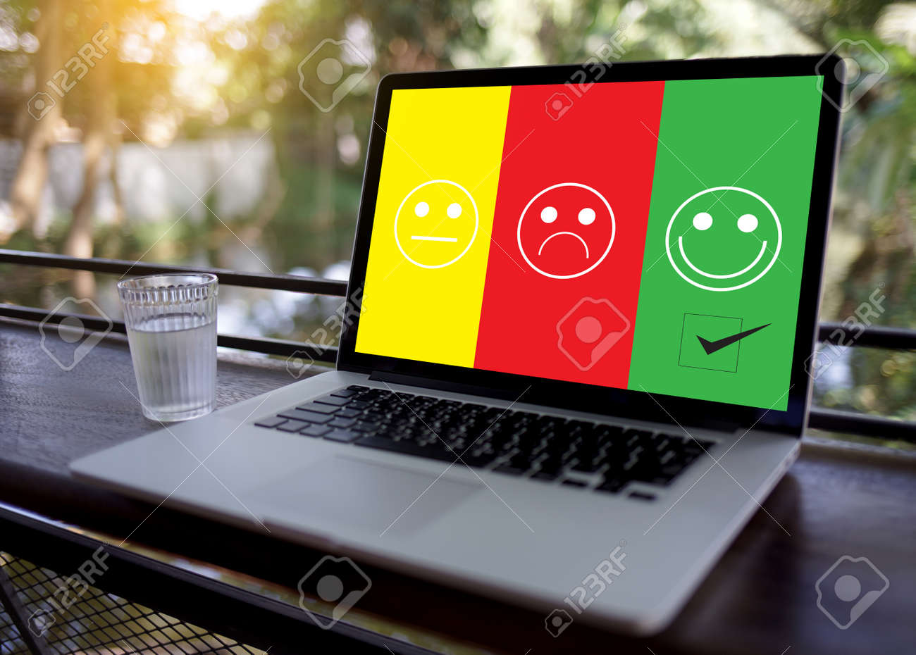 business man and woman select happy on satisfaction evaluation? And good mood smiley and evaluate - 101296053 business man and woman select happy on satisfaction evaluation? And good mood smiley and evaluate - 101296053