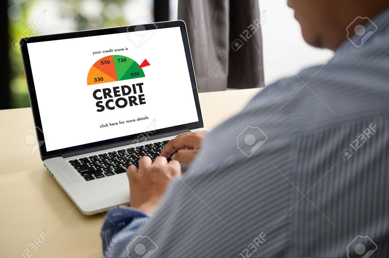 credit score businessman checking credit score online and financial budget money online