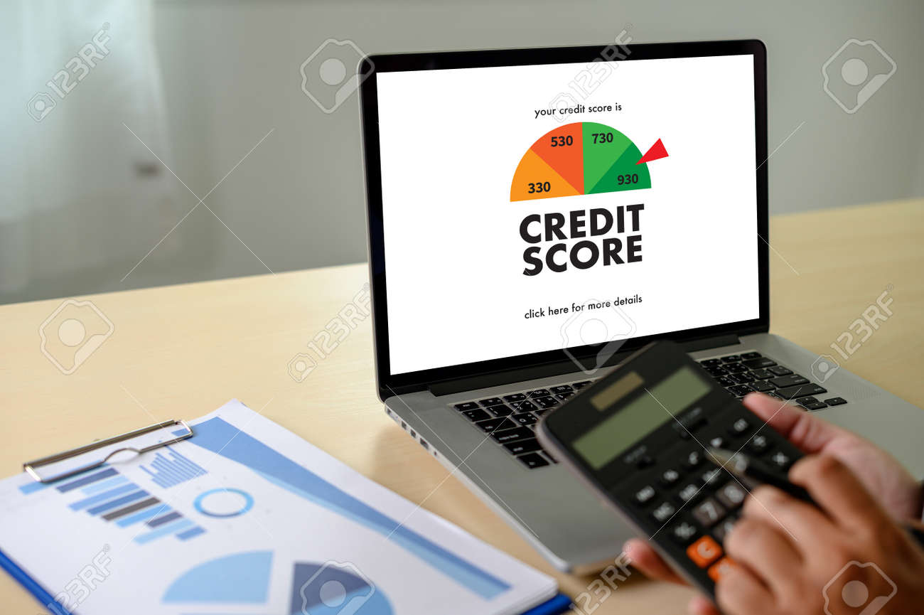 credit score businessman checking credit score online and financial budget money online