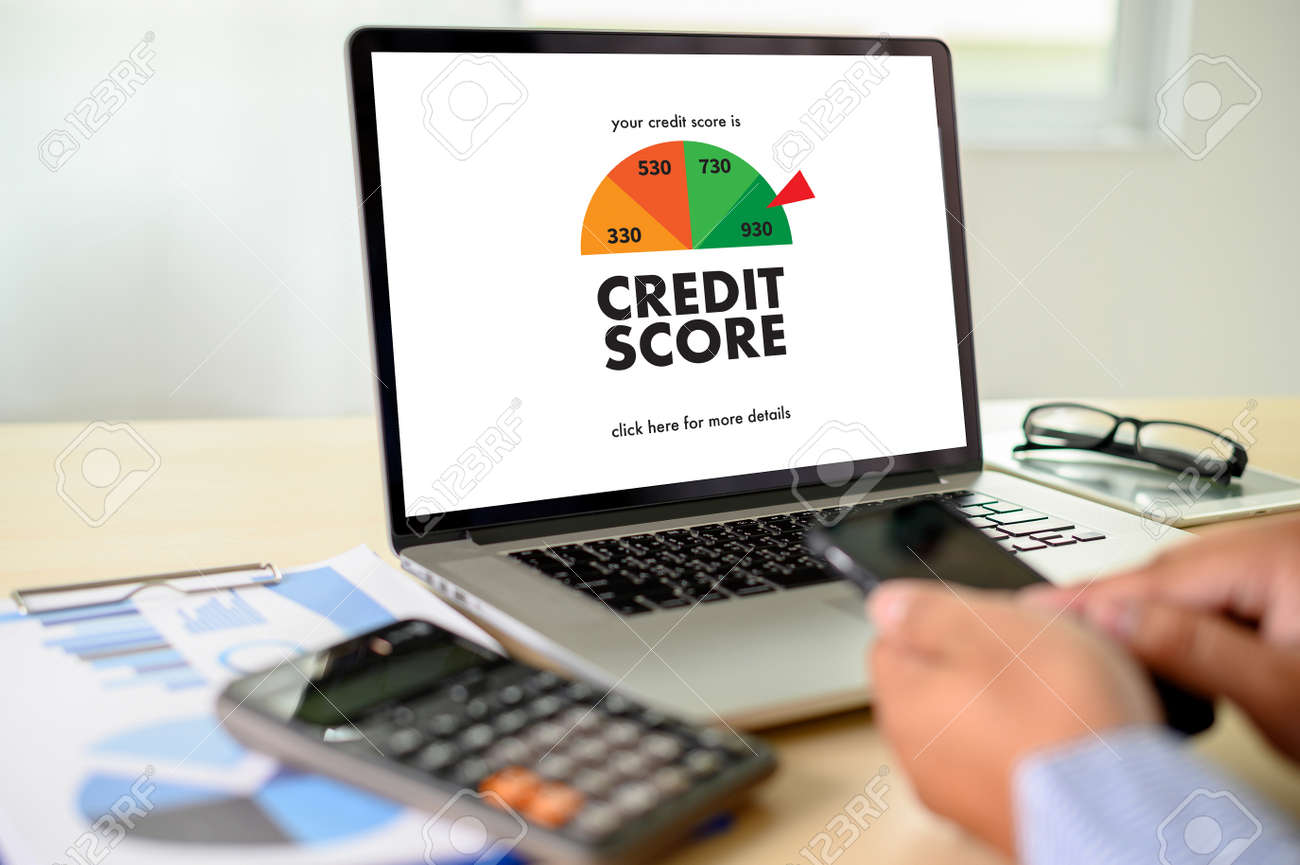 credit score businessman checking credit score online and financial budget money online