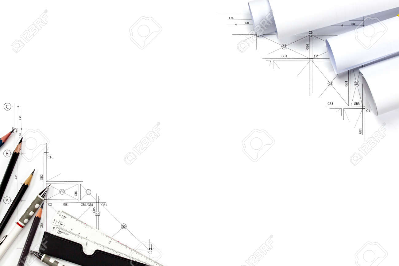 Abstract Engineering Drawings Background With Blank For Your Word Construction Plan Tools With Empty Space On Desk Stock Photo Picture And Royalty Free Image Image 84477874