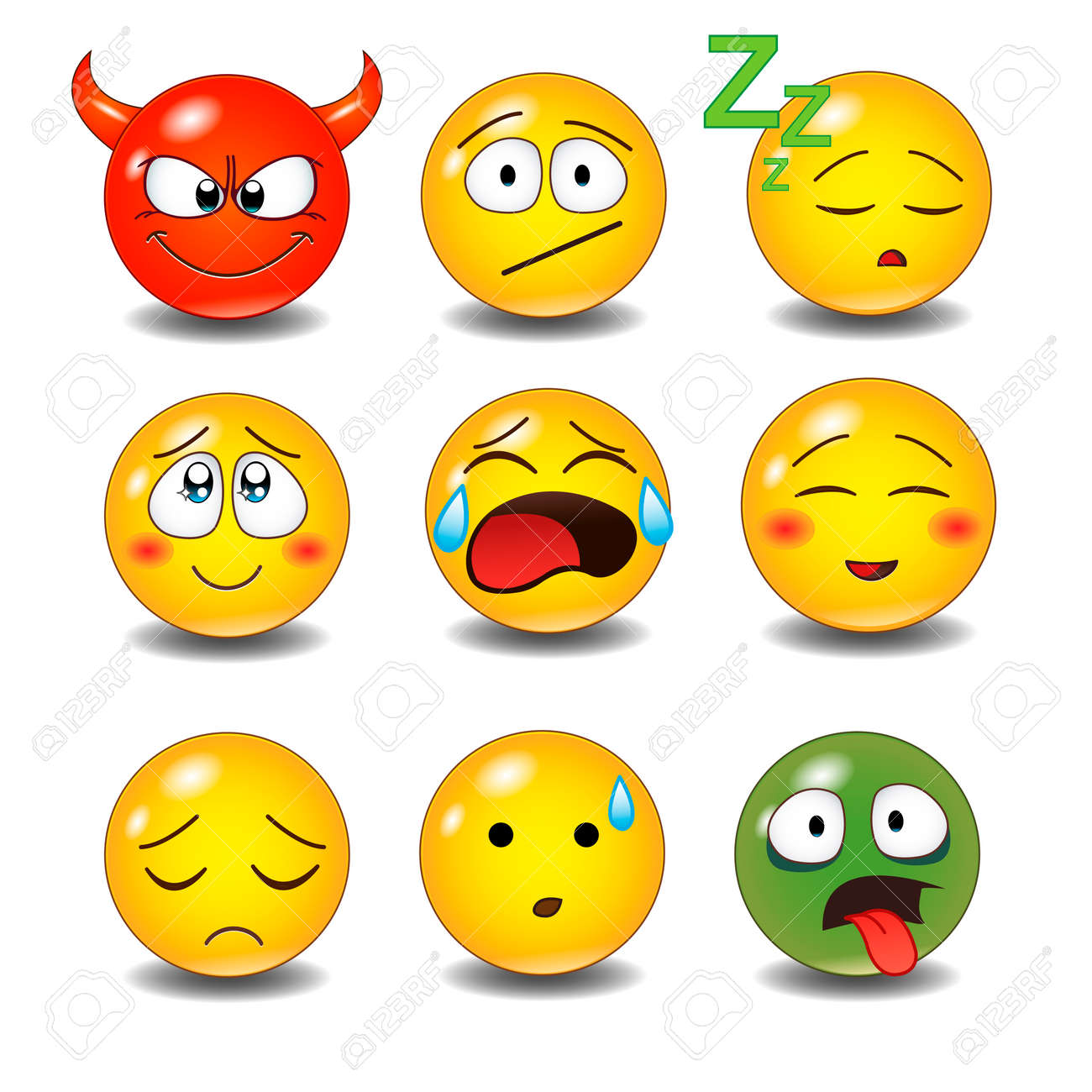 顔文字のセットです 絵文字のセットです 白い背景の上の隔離された図 のイラスト素材 ベクタ Image