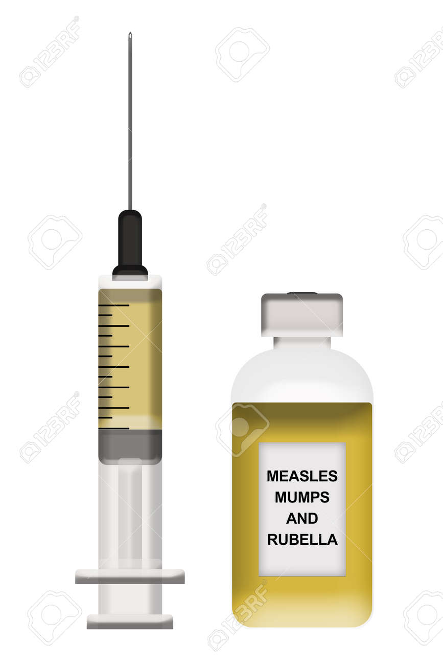 はしか おたふく風邪 風疹の予防接種ボトルとショットのイラスト の写真素材 画像素材 Image