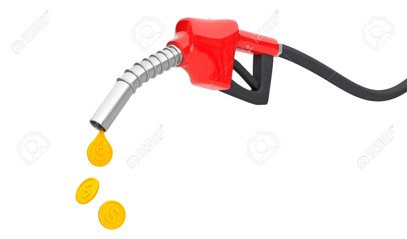 Fuel pump with a drop of gold coins. The concept of an expensive fuel price. isolated on white background. 3d render - 170879369 Fuel pump with a drop of gold coins. The concept of an expensive fuel price. isolated on white background. 3d render - 170879369