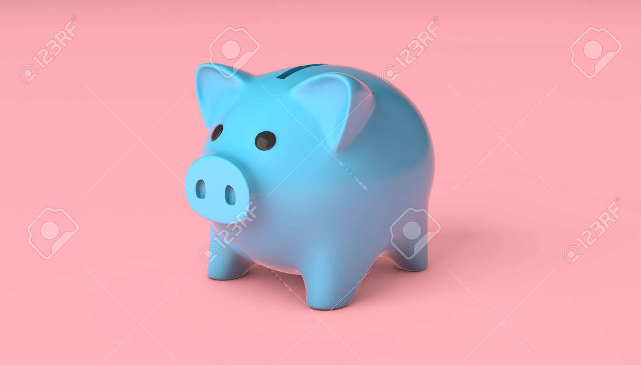 Blue piggy bank on a pink background. 3d render - 170879368 Blue piggy bank on a pink background. 3d render - 170879368