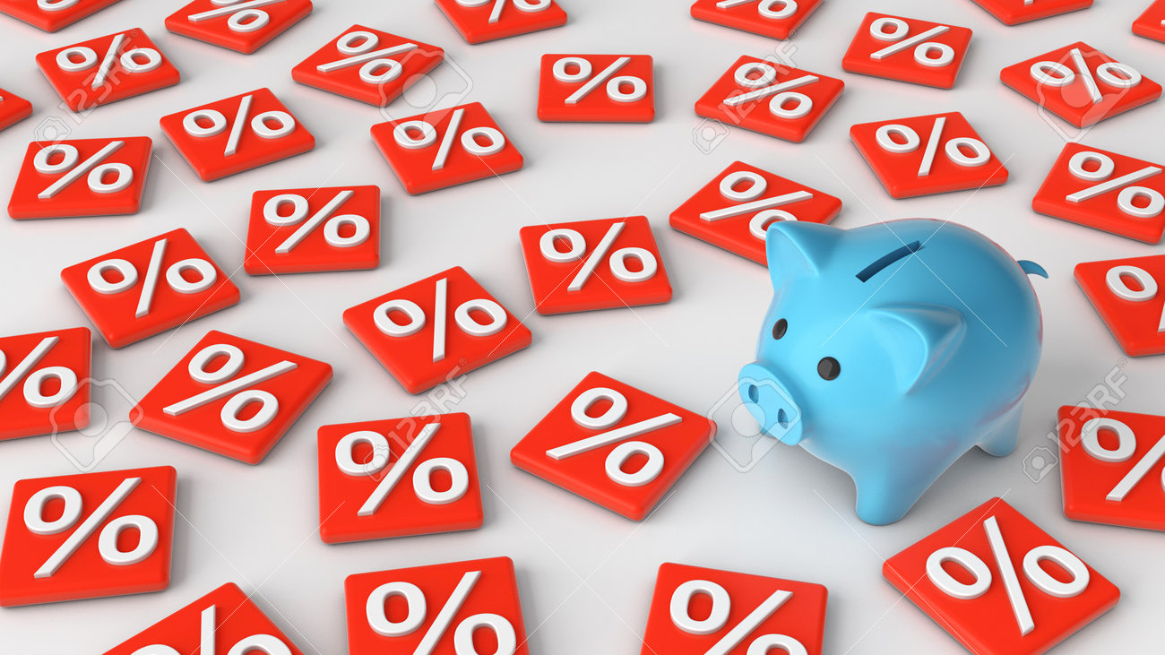 Piggy bank and interest. The concept of calculating interest on savings. 3d render - 170983194 Piggy bank and interest. The concept of calculating interest on savings. 3d render - 170983194