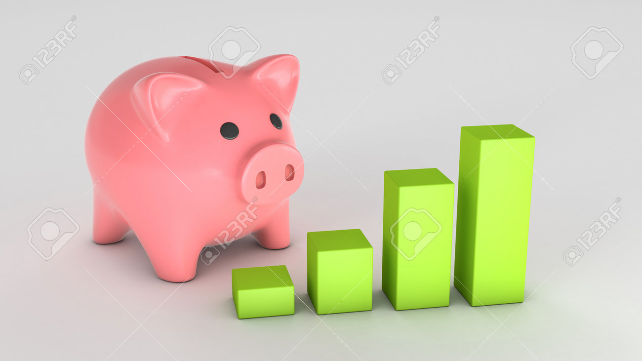 Piggy bank and graph of growth upward. 3d render - 171038678 Piggy bank and graph of growth upward. 3d render - 171038678