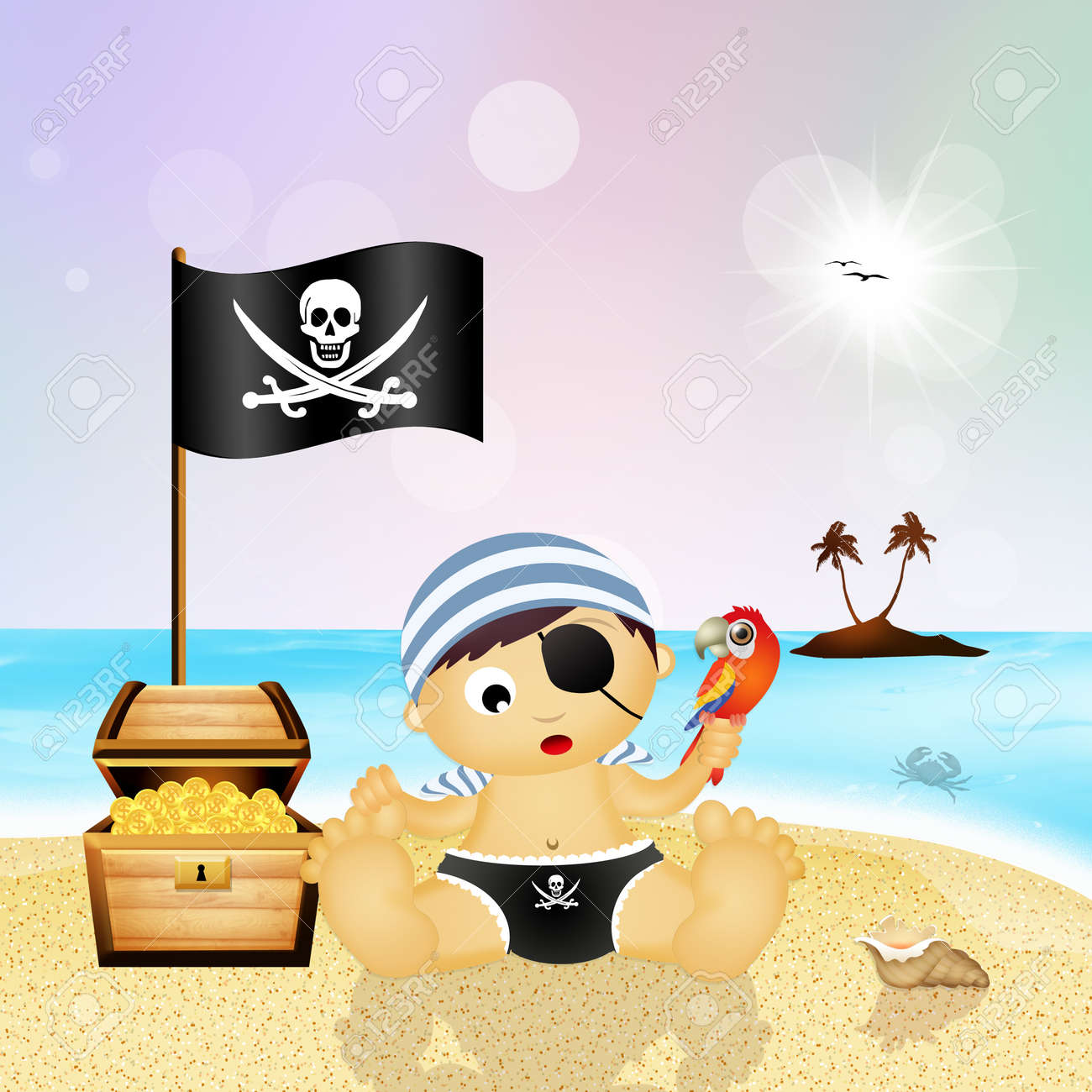 Baby Pirate With Treasure Chest Stock Photo Picture And Royalty Free Image Image
