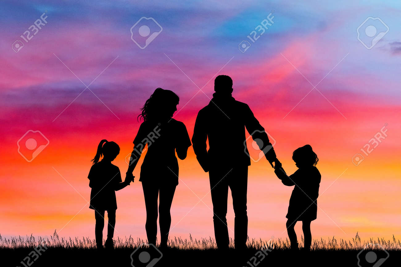 Happy Family Silhouette At Sunset Stock Photo, Picture and Royalty Free  Image. Image 89202183., image size:1300x867