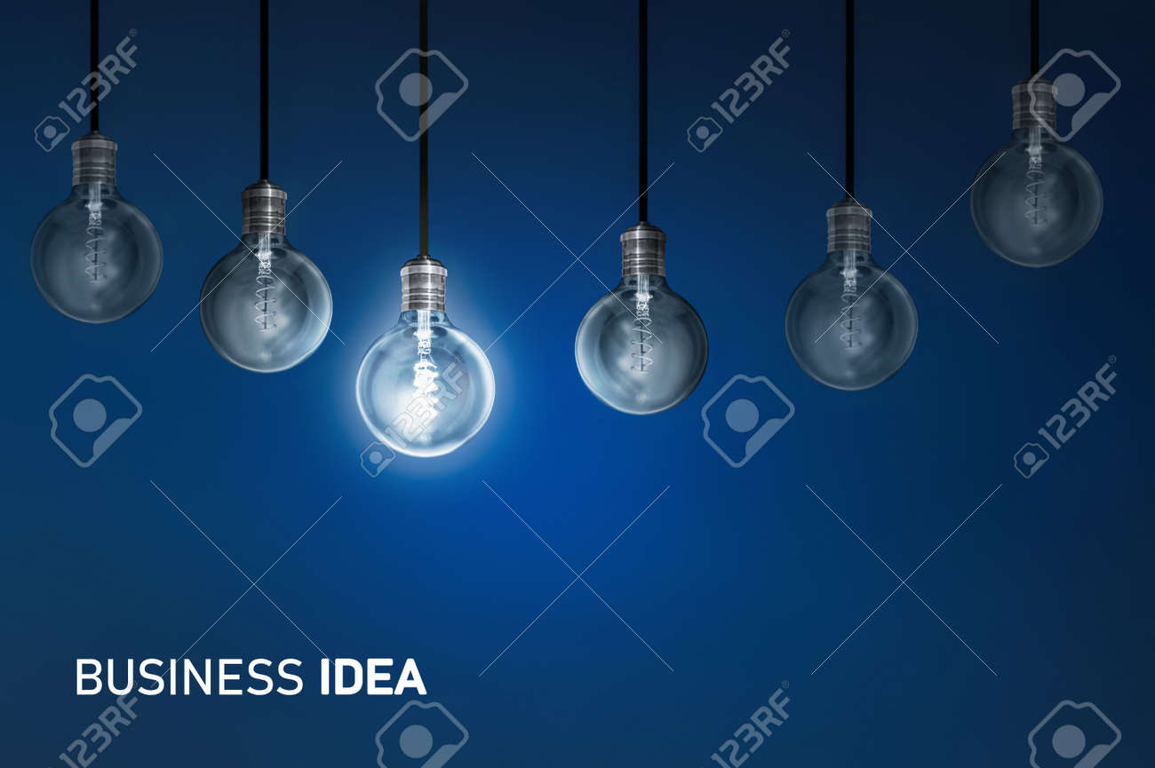 Business idea, creativity innovation illuminated light bulb row dim ones concept solution - 155422968 Business idea, creativity innovation illuminated light bulb row dim ones concept solution - 155422968