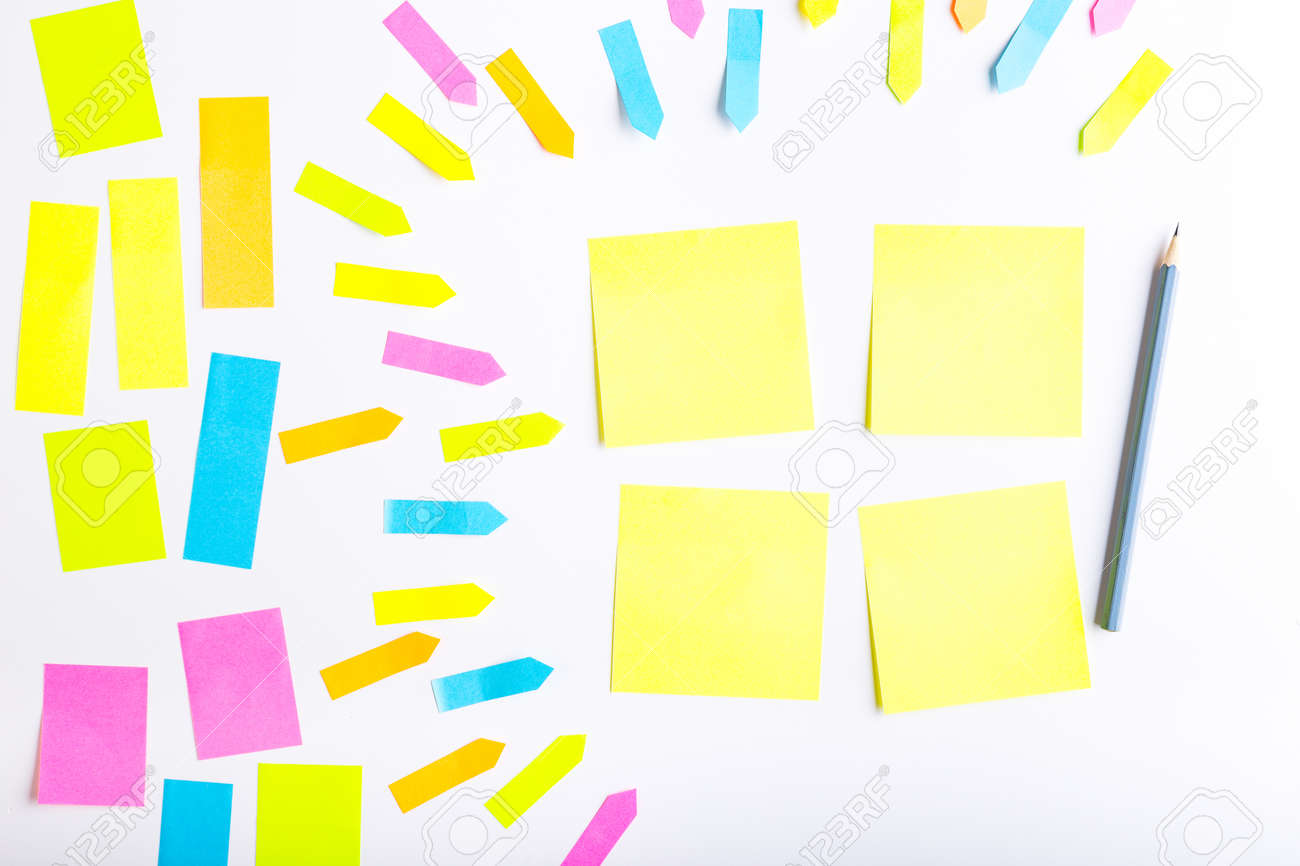 blank sticky notes with different colors and shapes stock photo