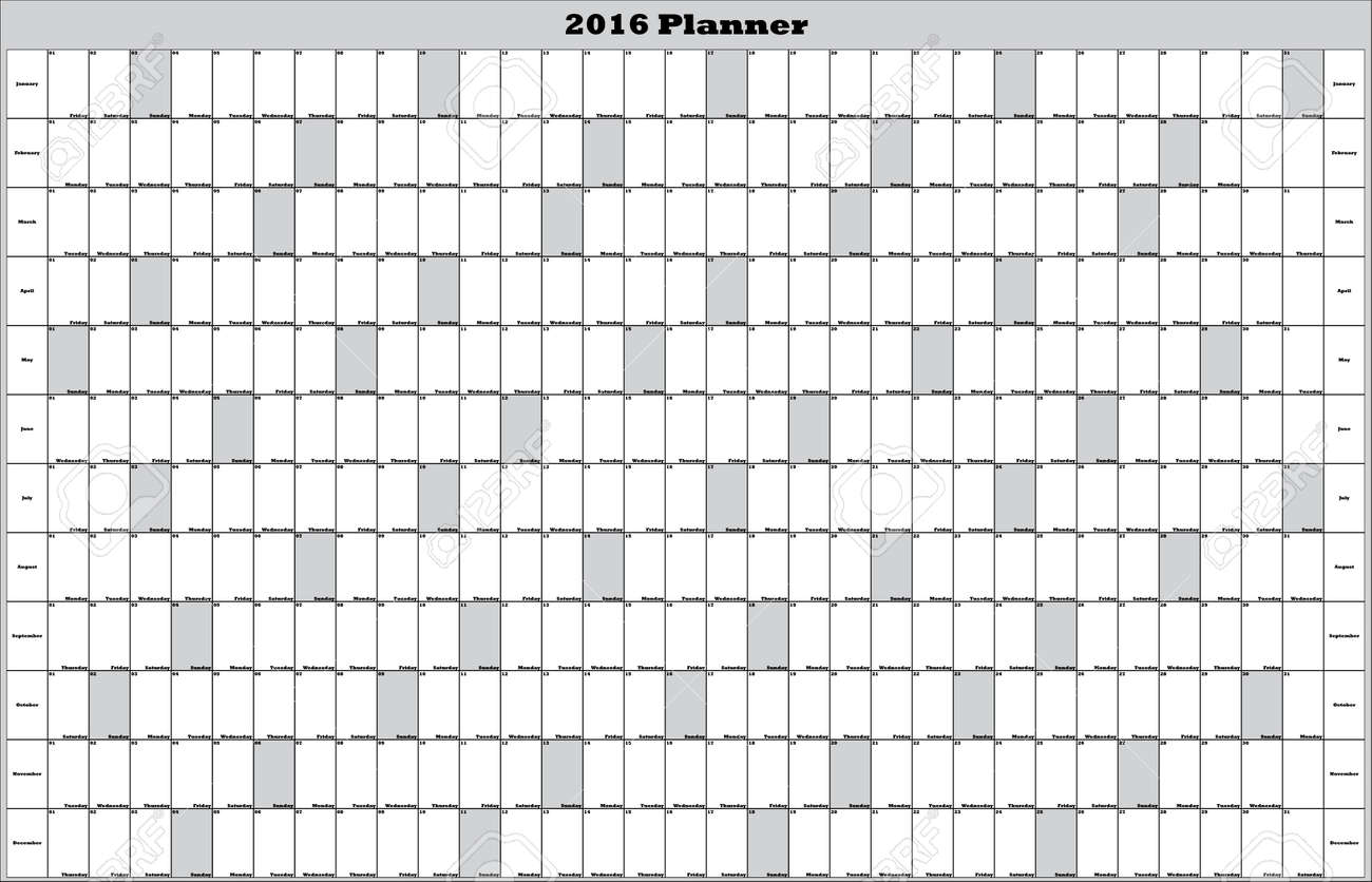 2016 annual planner big editable space gray sunday landscape royalty editable planner