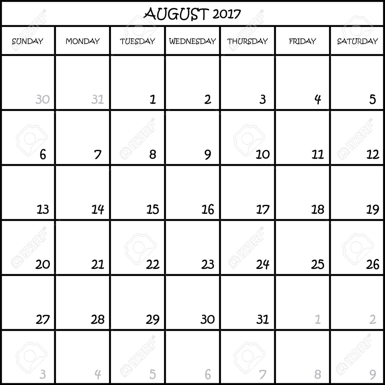 month of august calendar
