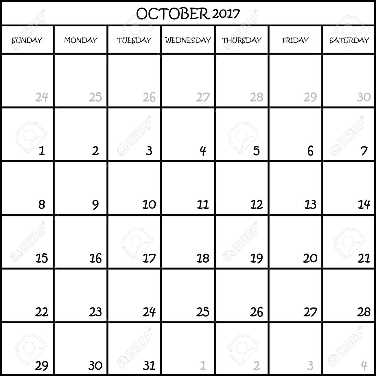 背景が透明なカレンダー プランナー月 17 年 10 月 のイラスト素材 ベクタ Image