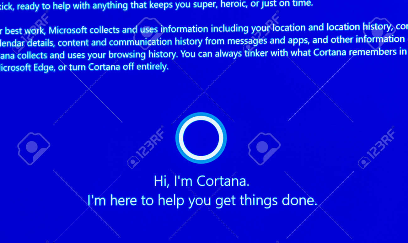 Paris France Jan 7 16 Hi I M Cortana Message On Computer Stock Photo Picture And Royalty Free Image Image
