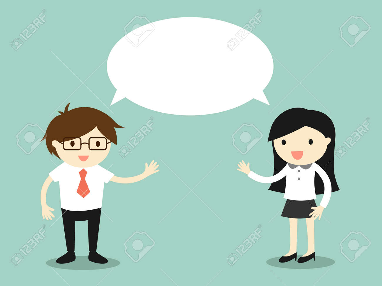 Business concept, businessman and business woman talking the same thing or same ideaconcept. Vector illustration. - 51249227 Business concept, businessman and business woman talking the same thing or same ideaconcept. Vector illustration. - 51249227