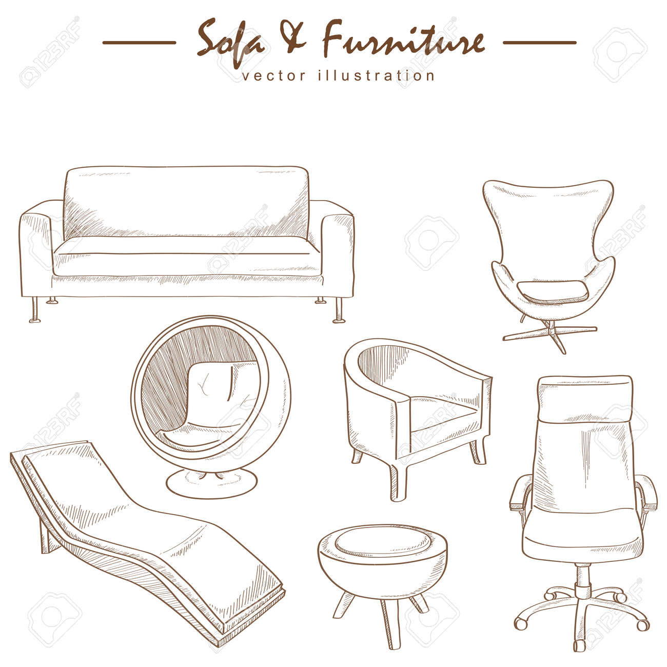 Colección De Muebles De Dibujo Vectorial Boceto Ilustraciones Vectoriales, Clip Art Libre Derechos. Image 31984888.