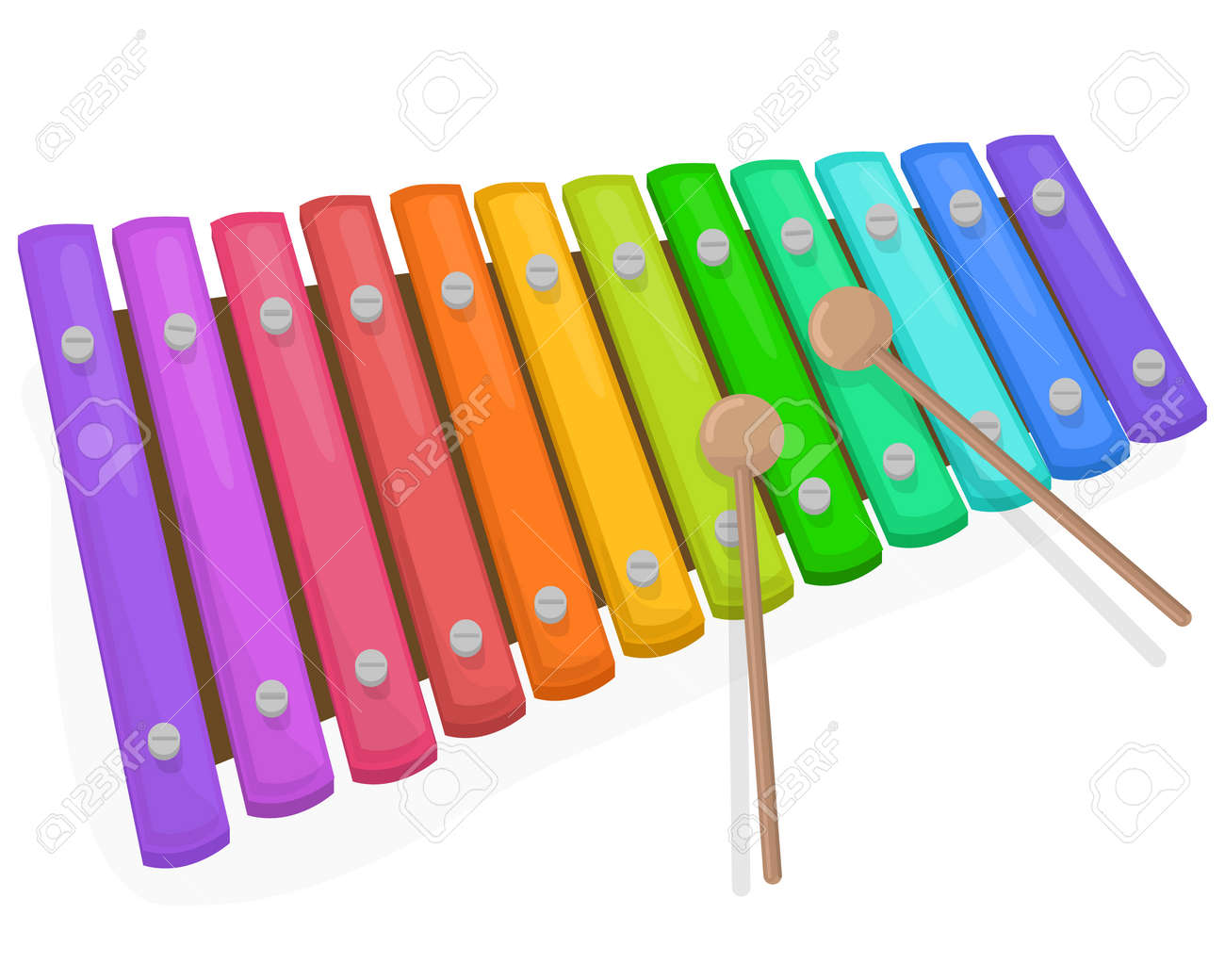 白い背景に木槌でカラフルな木琴のイラスト素材 ベクタ Image