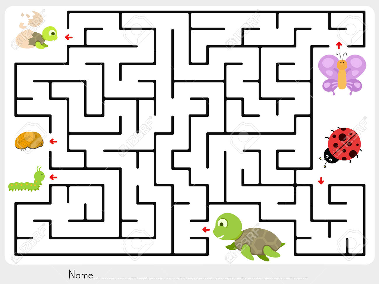Jeu De Labyrinthe Match Animal Papillon Coccinelle Et Tortue Trouver Le Bebe Feuille De Travail Pour L Education Clip Art Libres De Droits Vecteurs Et Illustration Image