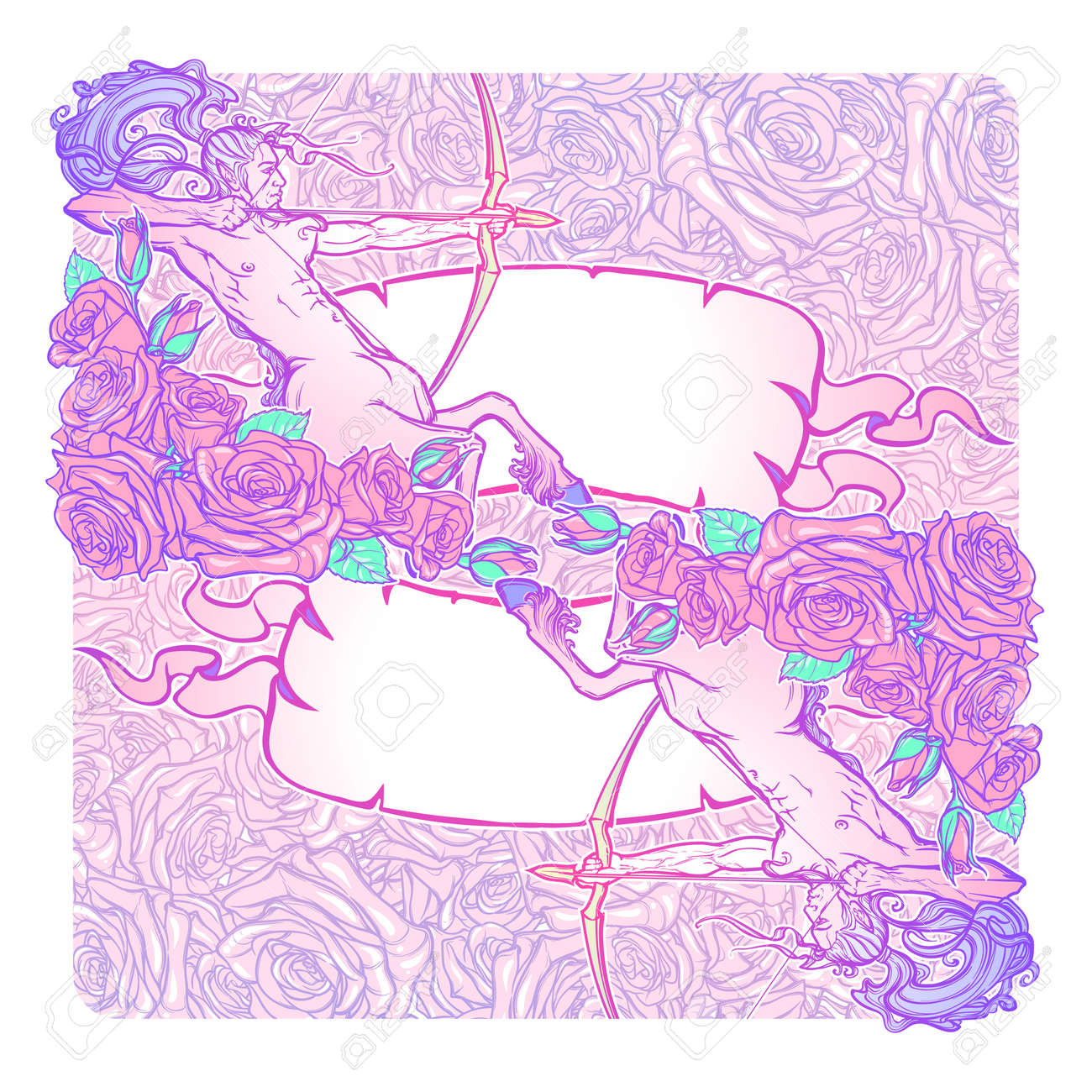 Sternzeichen Schutze Und Ein Dekorativer Rahmen Von Rosen Astrologie Web Element Tattoo Design Sketch In Pastell Pallette Auf Elegante Muster Hintergrund Eps10 Vektor Illustration Lizenzfreie Fotos Bilder Und Stock Fotografie Image 68669978
