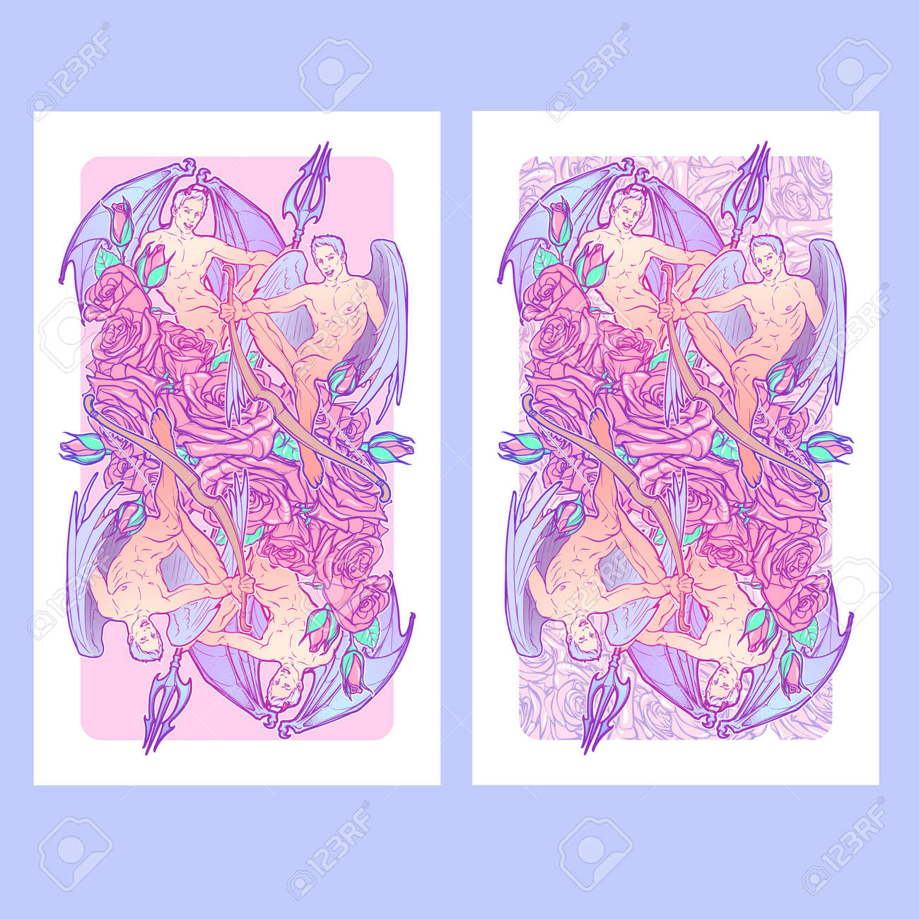 バラの装飾的なフレームとジェミニ星座 美しい男性双子 星占い タトゥー デザイン絵本のコンセプト アート ゲイ ピンナップ スタイル スケッチ垂直バナー Eps10 ベクトル図 のイラスト素材 ベクタ Image