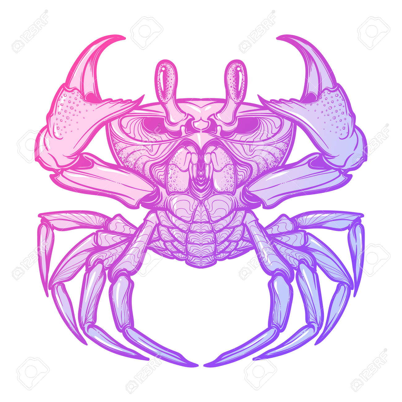 Cancer Dessin Symétrique Précis Du Crabe De Plage Concept Art Pour Le Tatouage Lhoroscope Les Affaires De La Mer Couleur Pastel Dessin Linéaire