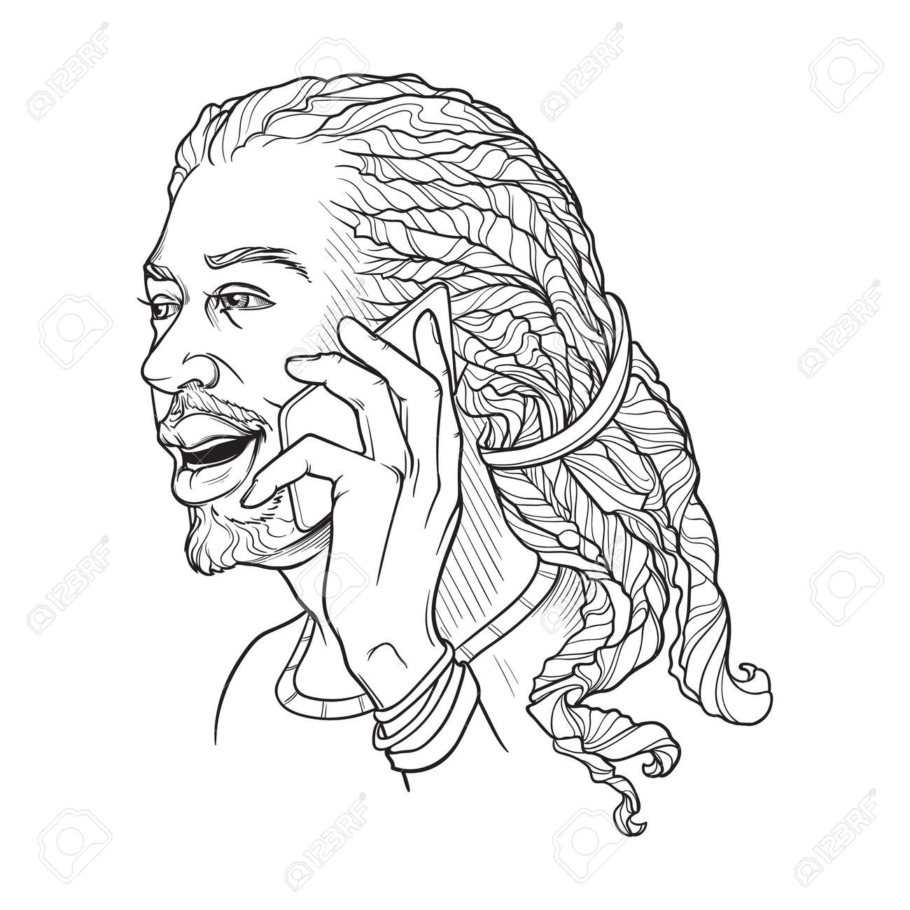 Afro American Young Man With Dreadlocks Speaking On The Phone