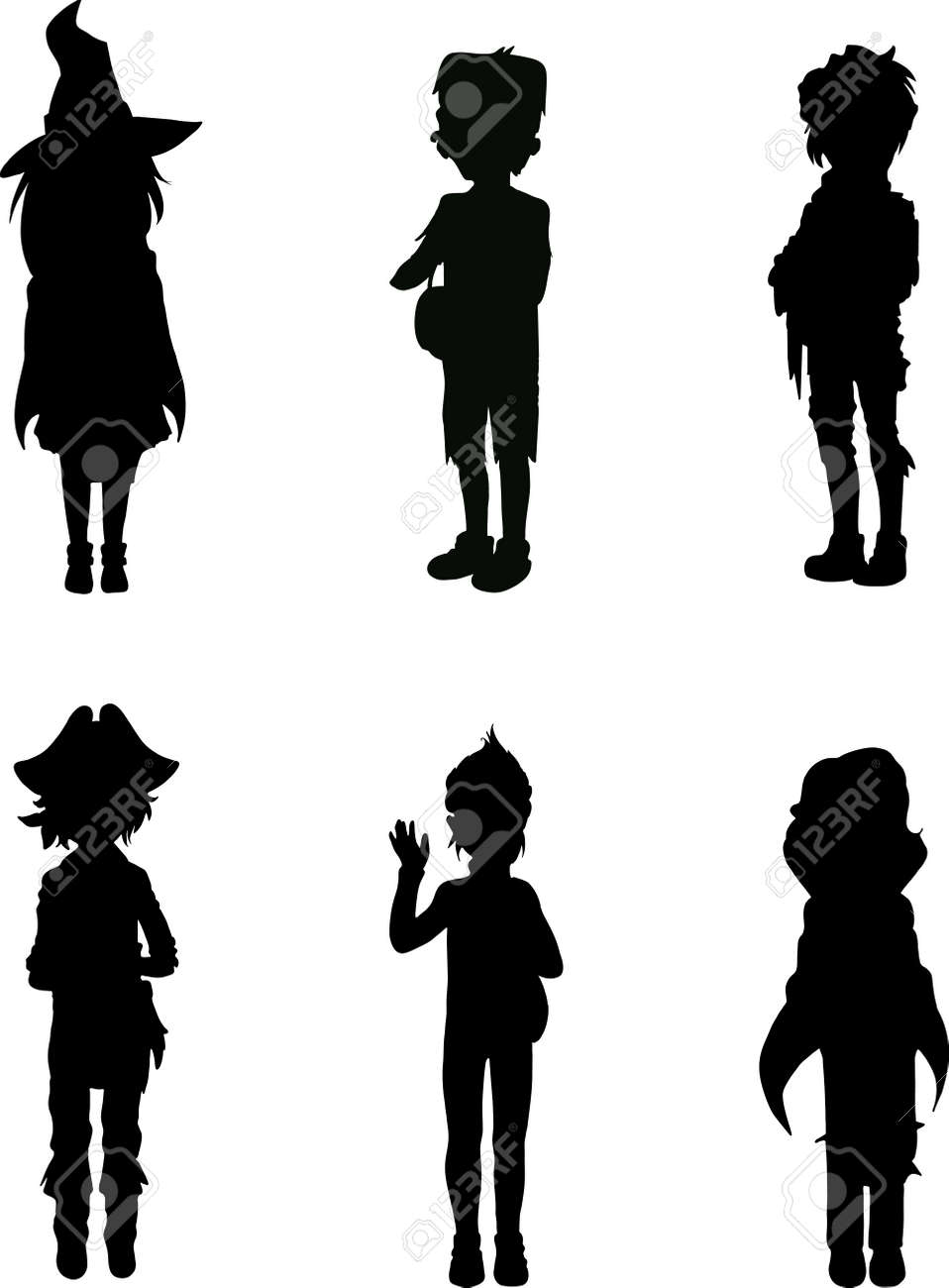 シルエットの恐ろしい子供のハロウィーンをスーツします のイラスト素材 ベクタ Image