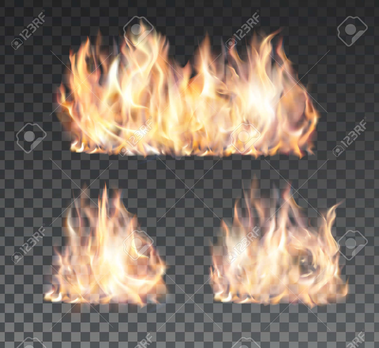 Definir Des Flammes De Feu Realiste Sur Fond Transparent Effets Speciaux Clip Art Libres De Droits Vecteurs Et Illustration Image