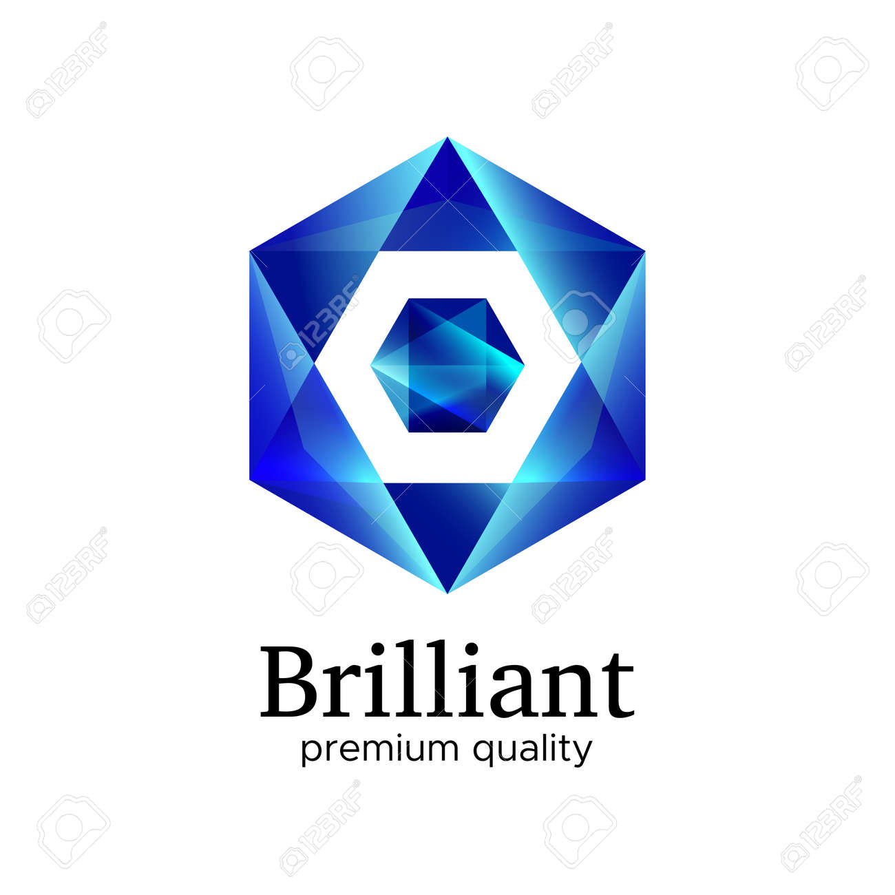 青い光沢のある多角形六角形ダイヤモンド デザイン コンセプト 白い背景に分離されたモダンな幾何学的な宝石結晶アイコン のイラスト素材 ベクタ Image