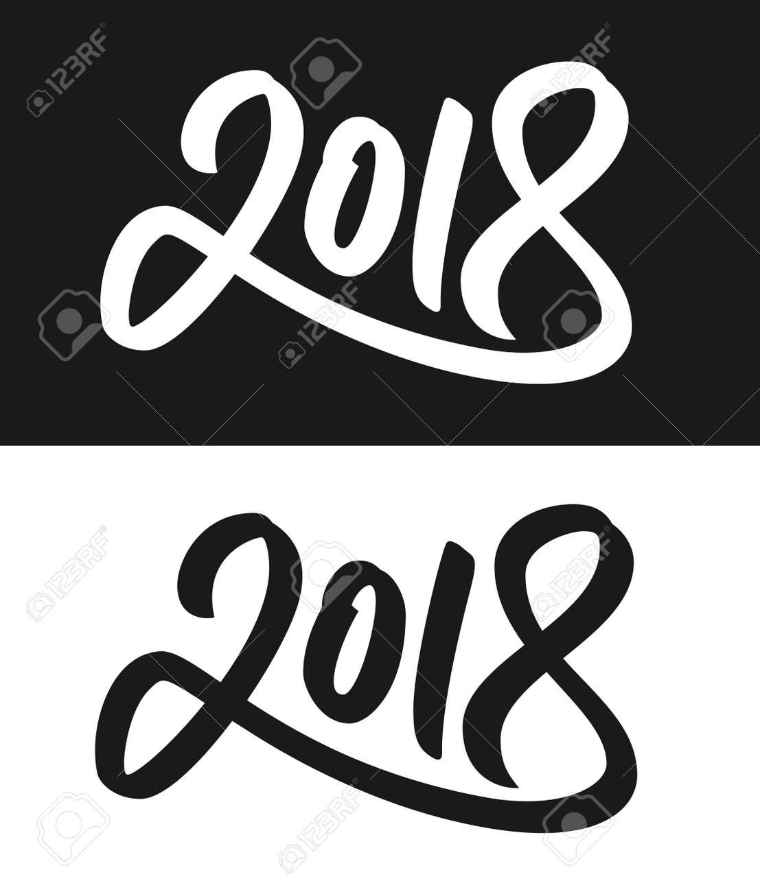 happy new year 2018 greeting card template calligraphic number