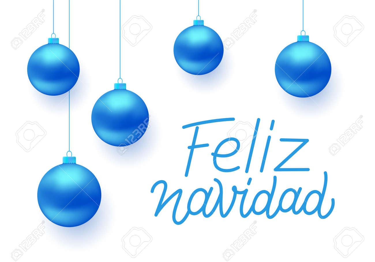 Feliz Navidad Spanish Merry Christmas Line Art Style Lettering Text With  Red Color Balls Isolated On White Background. Greeting Card Design With  Seasons Greetings. Vector Illustration Royalty Free SVG, Cliparts, Vectors,  and, image size:1300x909